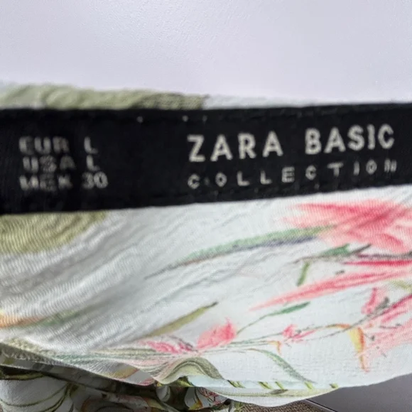 Zara Birds of Paradise Floral Open Back Dress Large Green Pink - Picture 16 of 16